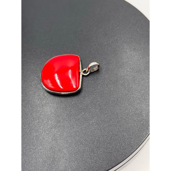 Bright Red Coral Stone and Sterling Silver 925 Pendant - Picture 7 of 7